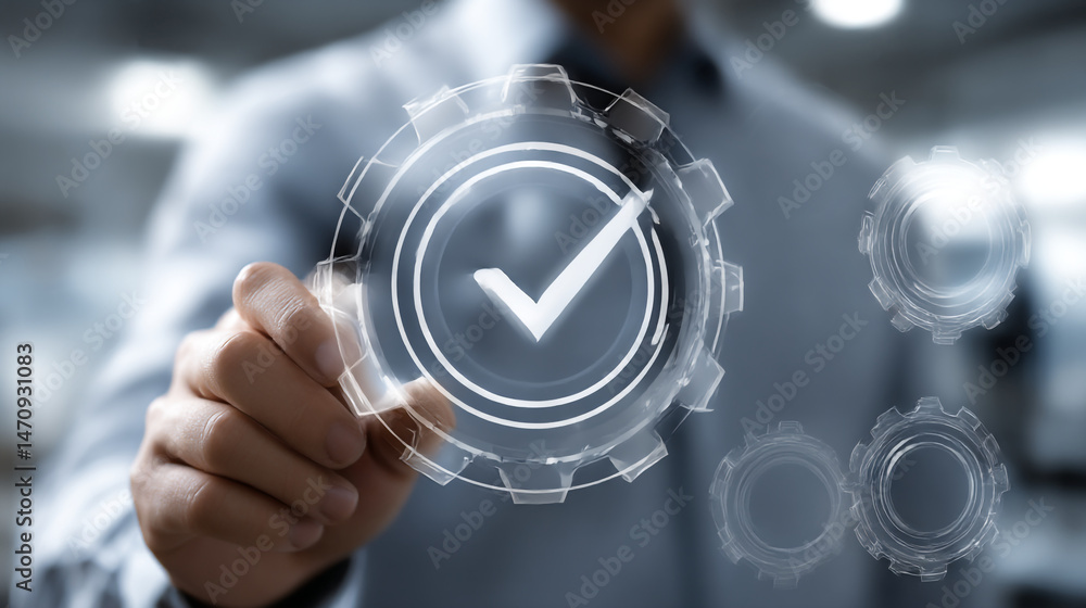 Aufkleber quality control assurance check mark verification process improvement management system audit compli