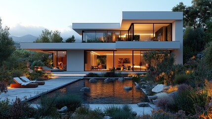 Fototapeta premium Modern house with pool and landscaping