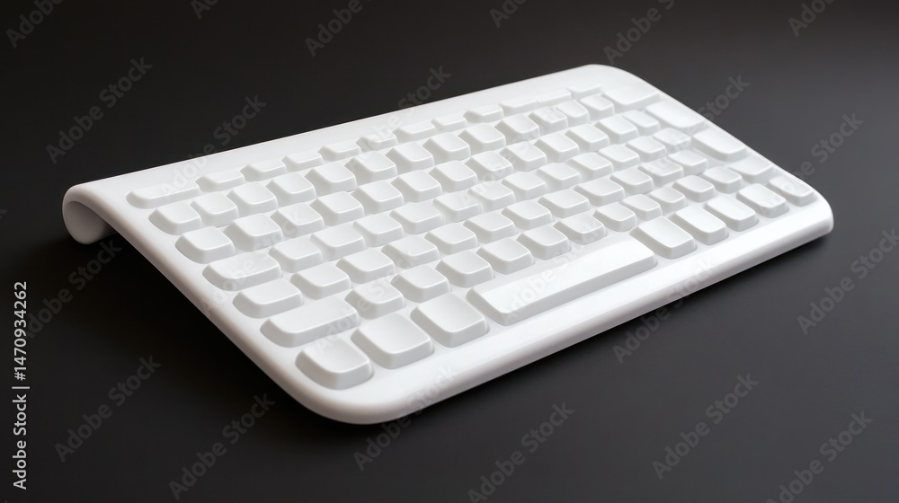 Poster a white computer keyboard resting on a black surface neatly