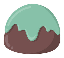 A bite of dark chocolate with dripping mint chocolate