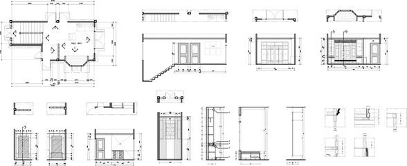 2D Vector Drawing of Hall, Staircase, and Living Area – Architectural Floor Plan