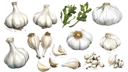 Doodle garlic sketch set in vector stock illustration 