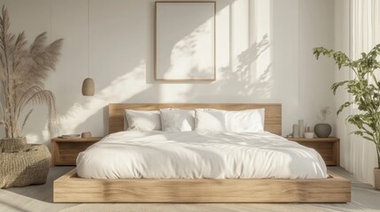 Modern bedroom with wooden furniture and soft natural light