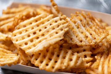 rustic  golden waffle crosscut potatoes