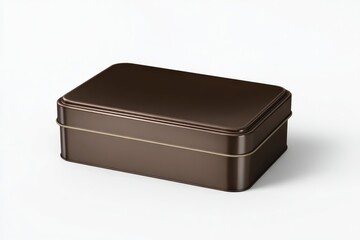 Dark brown rectangular tin box with a subtle sheen. Ideal for packaging or storage.