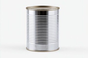 A single, unopened tin can on a white background. Simple, clean and minimalist.