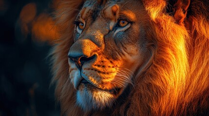 Naklejka premium Majestic lion portrait in golden light