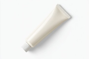 Creamy off-white tube on white background. Minimalist product shot.