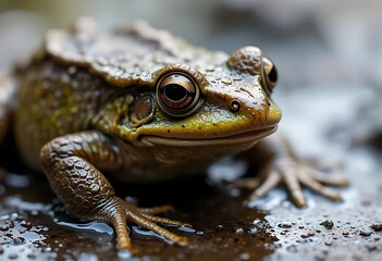 Green Frog Sitting in Water Close Up