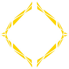 Abstract yellow shapes create a dynamic frame, suggesting movement and energy in a creative design