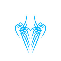 Abstract blue design featuring stylized hands with swirling patterns on a white background