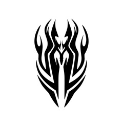 Abstract tribal design featuring sharp, elongated shapes and intricate patterns on a white background