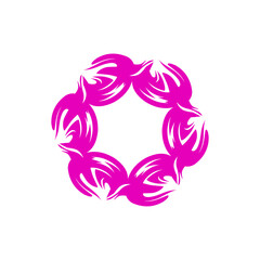 Abstract pink design featuring swirling shapes forming a circular pattern on a white background