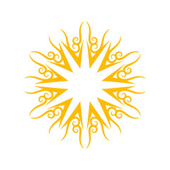 Vibrant sunburst design with intricate swirls and patterns on a clean white background