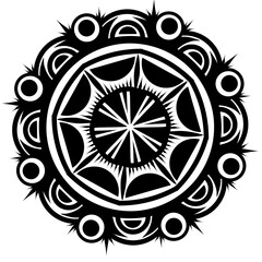 Intricate black and white mandala design featuring geometric patterns and circular motifs