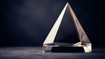 Transparent pyramid trophy on dark background