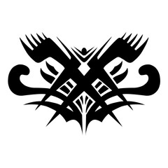 Intricate black and white tribal design featuring forks and stylized elements for culinary themes