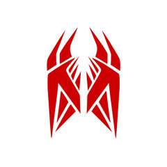 Abstract red spider-like design with sharp edges on a white background, suitable for modern graphics