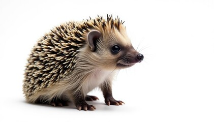 Naklejka premium Close-up of a solitary hedgehog against stark white backdrop , image, fauna, wildlife