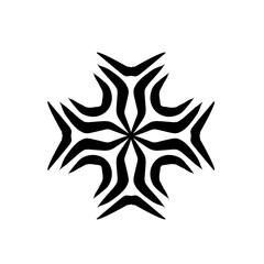 Abstract black and white symmetrical design resembling a flower with intricate patterns