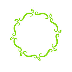 Circular green design featuring stylized leaves, symbolizing nature and growth in a minimalist style