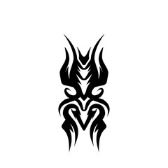 Intricate tribal tattoo design featuring sharp, flowing lines and symmetrical patterns on a blank background
