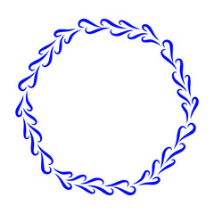 Decorative blue floral wreath design with elegant curves and shapes, suitable for invitations or art