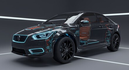 Car Cutaway View Showing Internal Components and Design
