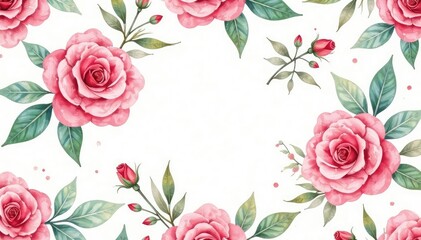 Delicate watercolor roses & leaves, repeating pattern, repeat, nature