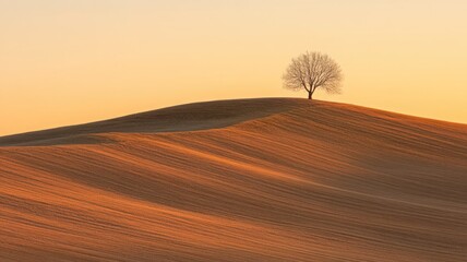 Fototapeta premium Solitary Tree On Golden Hill At Sunrise
