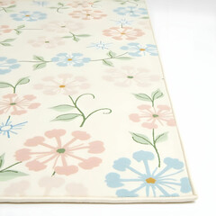 A machine-washable area rug with a soft pastel floral design.