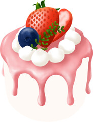Cake with strawberries, blueberries and whipped cream