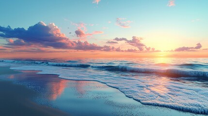 Obraz premium Sunset beach scene, calm waves