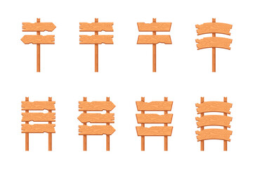 Wooden Signboard Vector Set – Directional Arrow and Blank Wooden Signs Collection