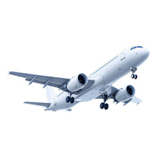 Obraz premium A modern airplane in flight against a clear blue sky, symbolizing travel and adventure. transparent background