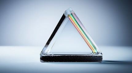 Transparent triangular prism, showcasing colorful light refraction