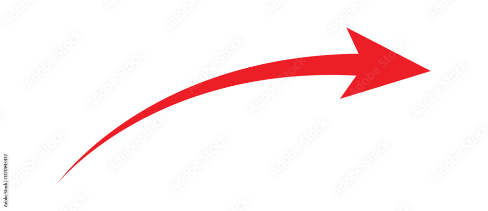 Poster arrow icon. curve red arrow symbol. direction sign. arrow sign png and vector illustration on transp