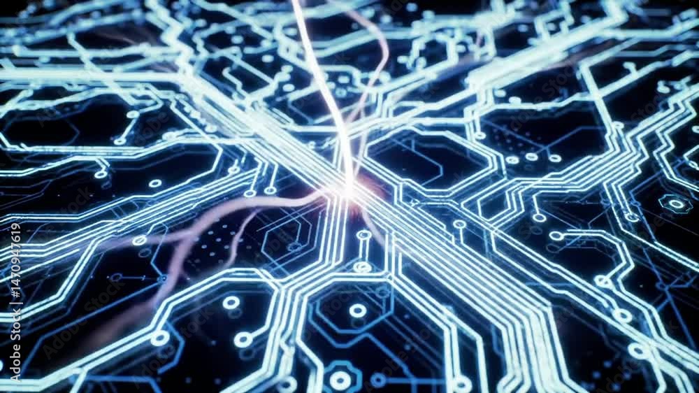 Aufkleber glowing circuit board data stream animation