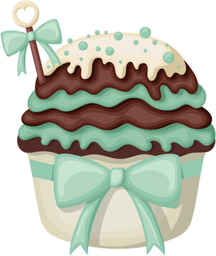 mint chocolate cupcake with bow clip art preview
