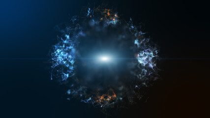Abstract Energy Ring motion graphic element. Particle light beam flowing. 3D render 60 fps.