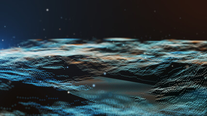 Futuristic digital geology terrain, digital data telemetry and engineer topography with contour lines.