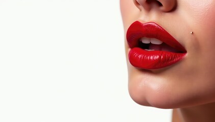 Obraz premium Close-up vibrant red lipstick, pristine white backdrop, attractive, white