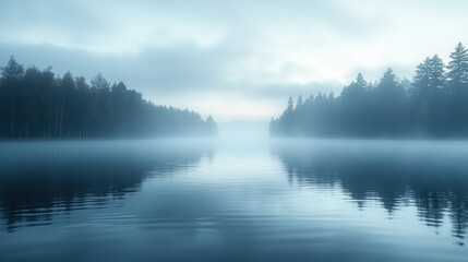 Fototapeta premium Misty lake, tranquil forest