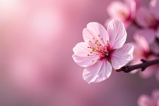 Delicate pink cherry blossoms, full bloom, soft petals , feminine, pink flowers - Powered by Adobe