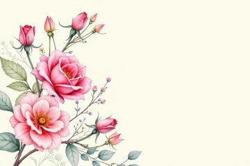 Delicate watercolor roses and buds on a cream background , wallpaper, delicate
