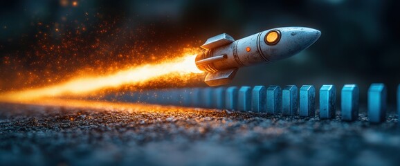 Rocket Launches Through Dominoes
