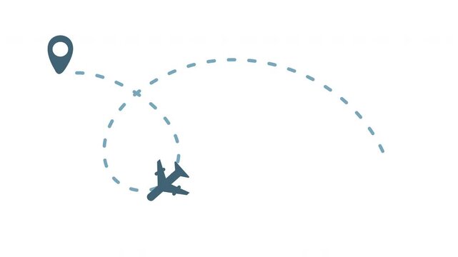 Airplane line path icon, air plane flight route with line trace