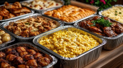 Obraz premium Delicious Buffet of Catered Food in Aluminum Trays