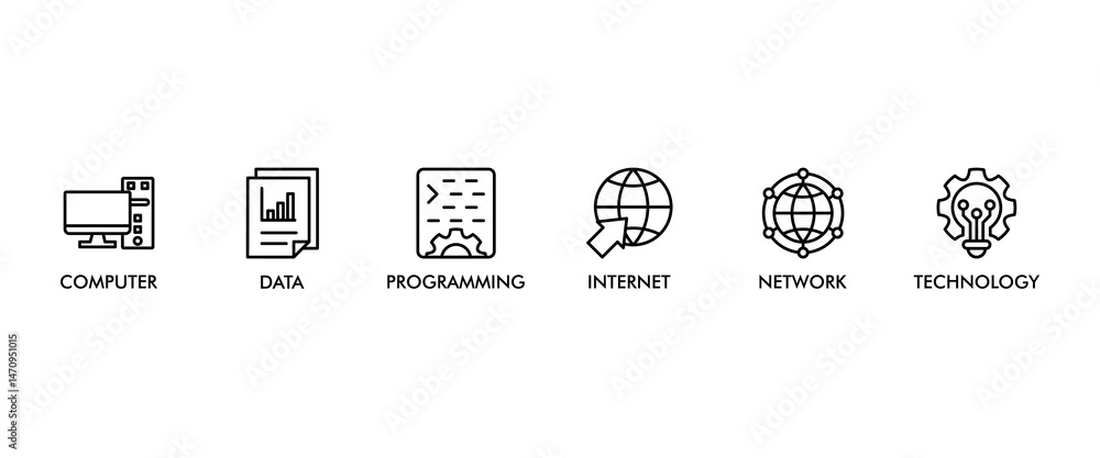 Poster information technology banner web icon vector illustration concept with icon of computer, data, prog