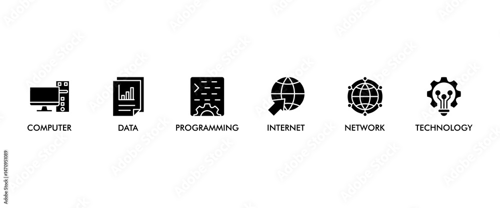 Poster information technology banner web icon vector illustration concept with icon of computer, data, prog